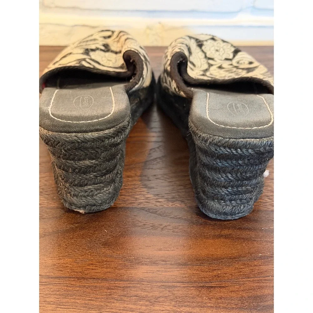 Talbots Womens Black White Floral Lace Espadrille Wedge Slides Sandals Size 6.5
